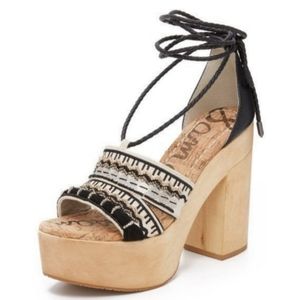 Sam Edelman Mel black Embroidered beaded Wood block heel platform sandal